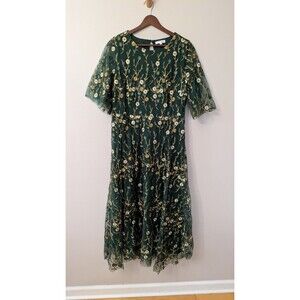 Baltic Born Arabella Maxi Dress XL Floral Embroidered Tulle Wedding Event Green